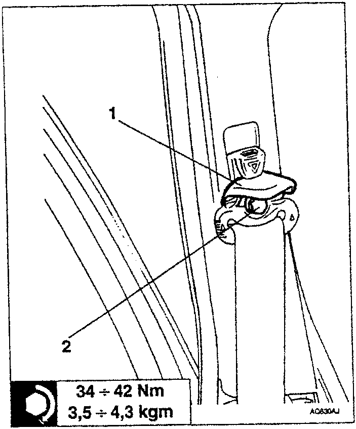 Front seat belt upper anchorage nut on the height adjustment device