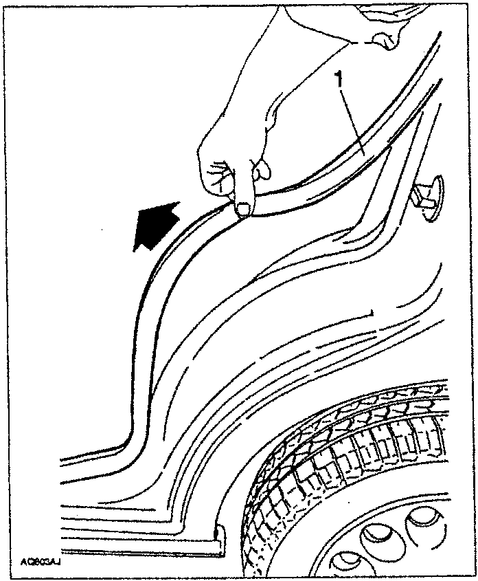 Illustration showing hands pulling a door seal away from the car body, with an arrow indicating the direction of removal.