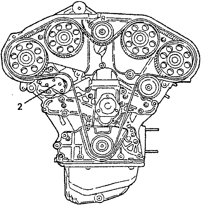 Engine diagram showing timing belt and pulleys