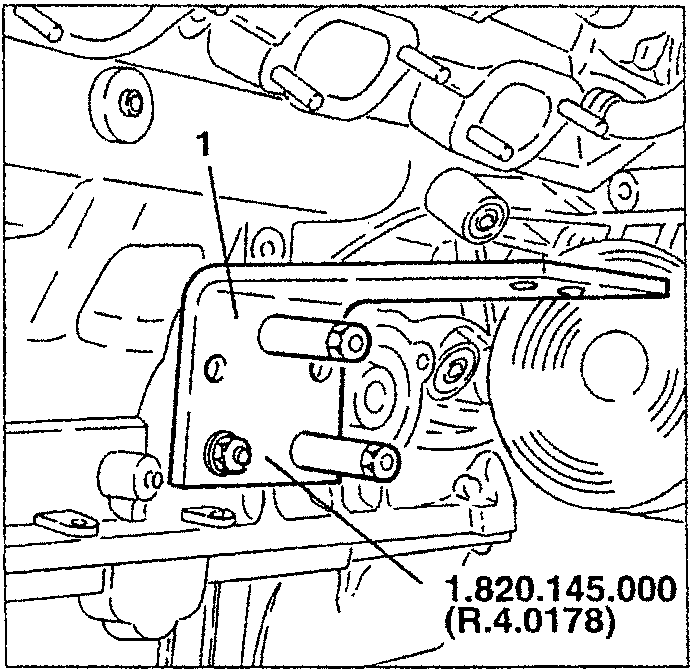 Close-up of support bracket installed on crankcase with bolts