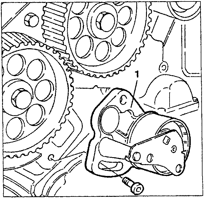 Illustration showing removal of timing gear drive belt tensioner
