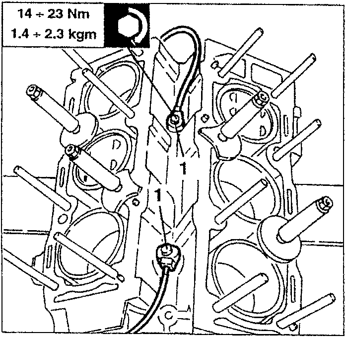 Pinging sensor removal diagram showing engine block with bolts and torque specification box