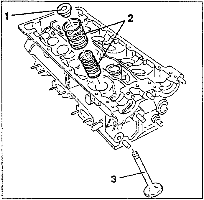 Diagram showing valve head with springs and valves being withdrawn