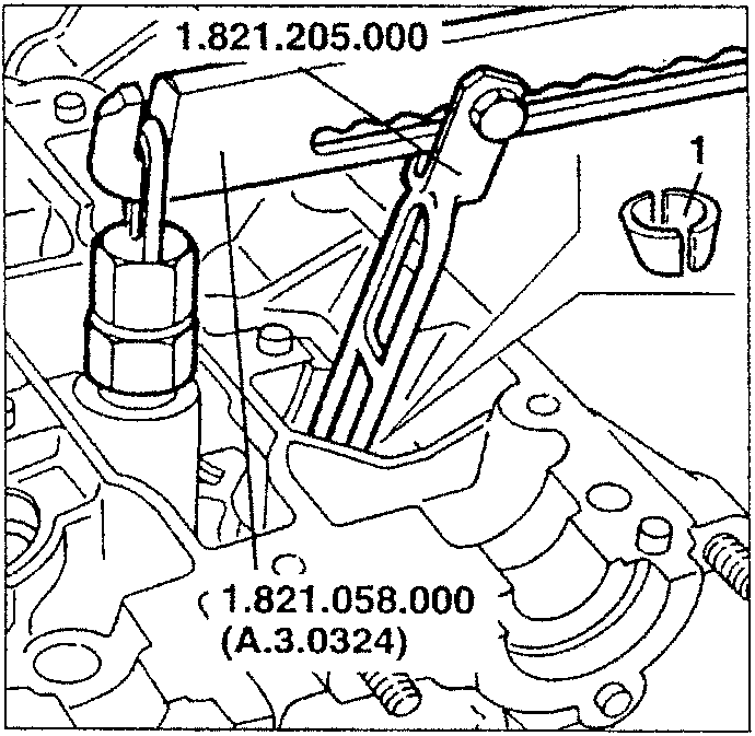 Diagram showing lever tool 1.821.058.000 (A.3.0324) and cage 1.821.205.000 removing half cones