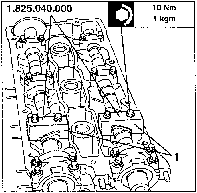 Diagram showing templates 1.825.040.000 installed on camshafts
