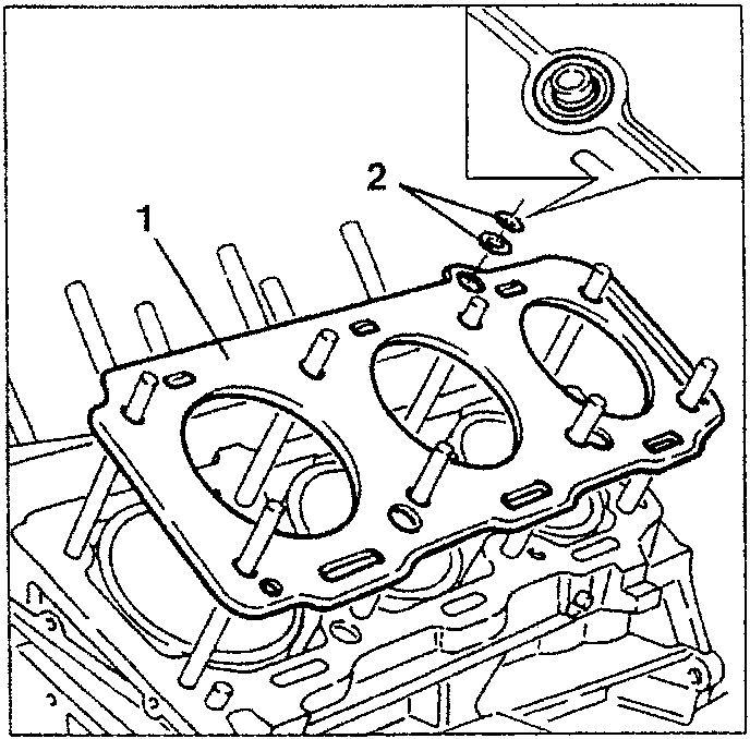 Diagram showing cylinder head seals and lubricating duct seal rings being positioned