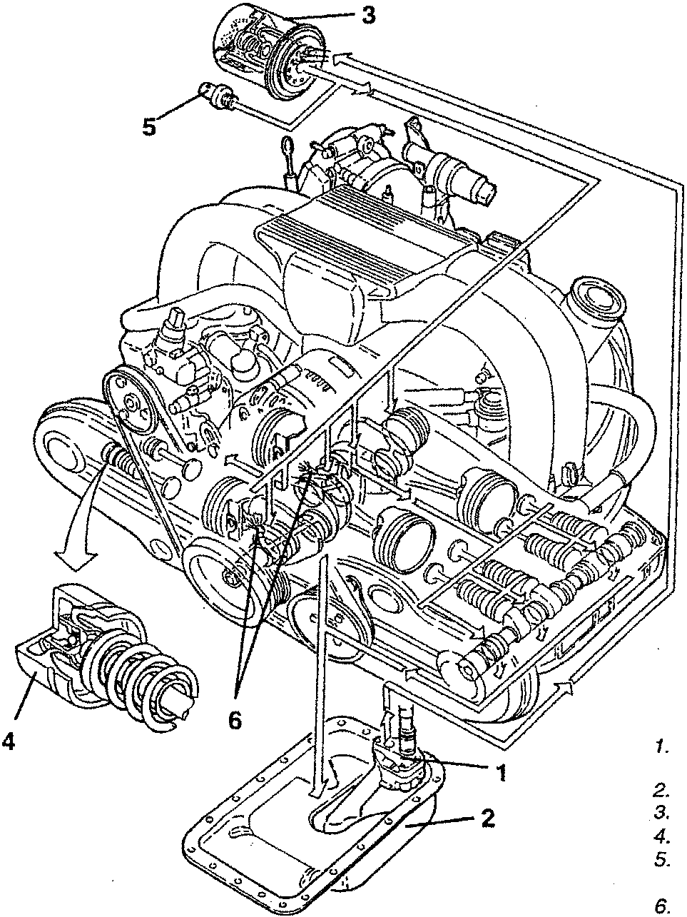 Engine lubrication system diagram showing oil pump, sump, filter, tappets, sensor and spray jets.