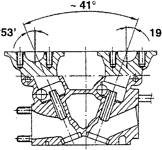 Cylinder head valve arrangement with angles