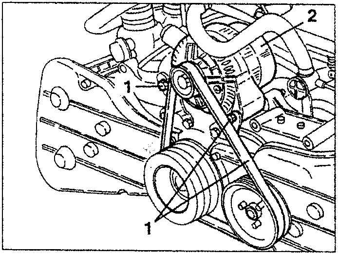 Alternator removal diagram showing alternator, belt, and mounting bolts