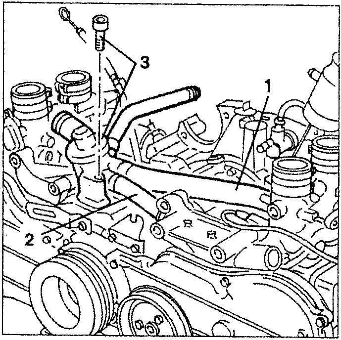 Engine diagram showing thermostat unit removal