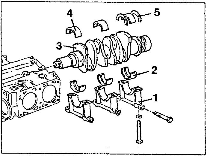 Illustration showing disassembled crankshaft components labeled 1 through 5.