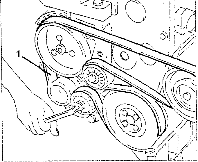 Single engine unit belt removal diagram showing hand using wrench on belt take-up device