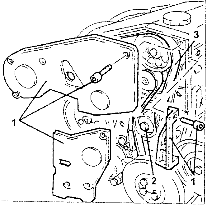 Timing belt removal diagram showing components 1, 2, and 3