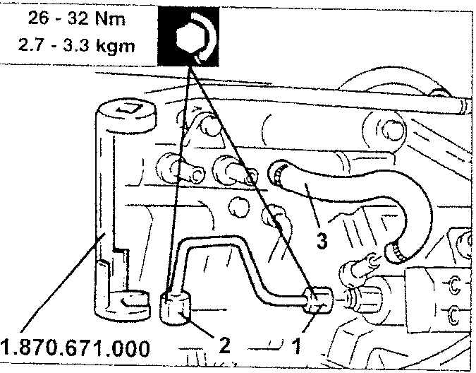 Pressure pump removal diagram showing components 1, 2, and 3 with tool reference 1.870.671.000