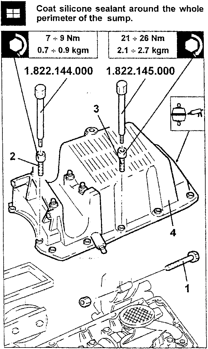 Crankcase sump with bolts and torque values