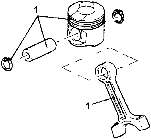 Connecting rod and piston separated with labeled parts