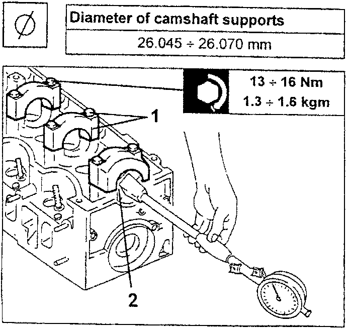 Camshaft caps being assembled on cylinder head with torque wrench
