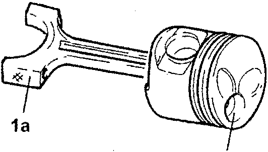 Diagram showing a piston with part 1a marked as the big end number and part 1b marked as the combustion chamber.