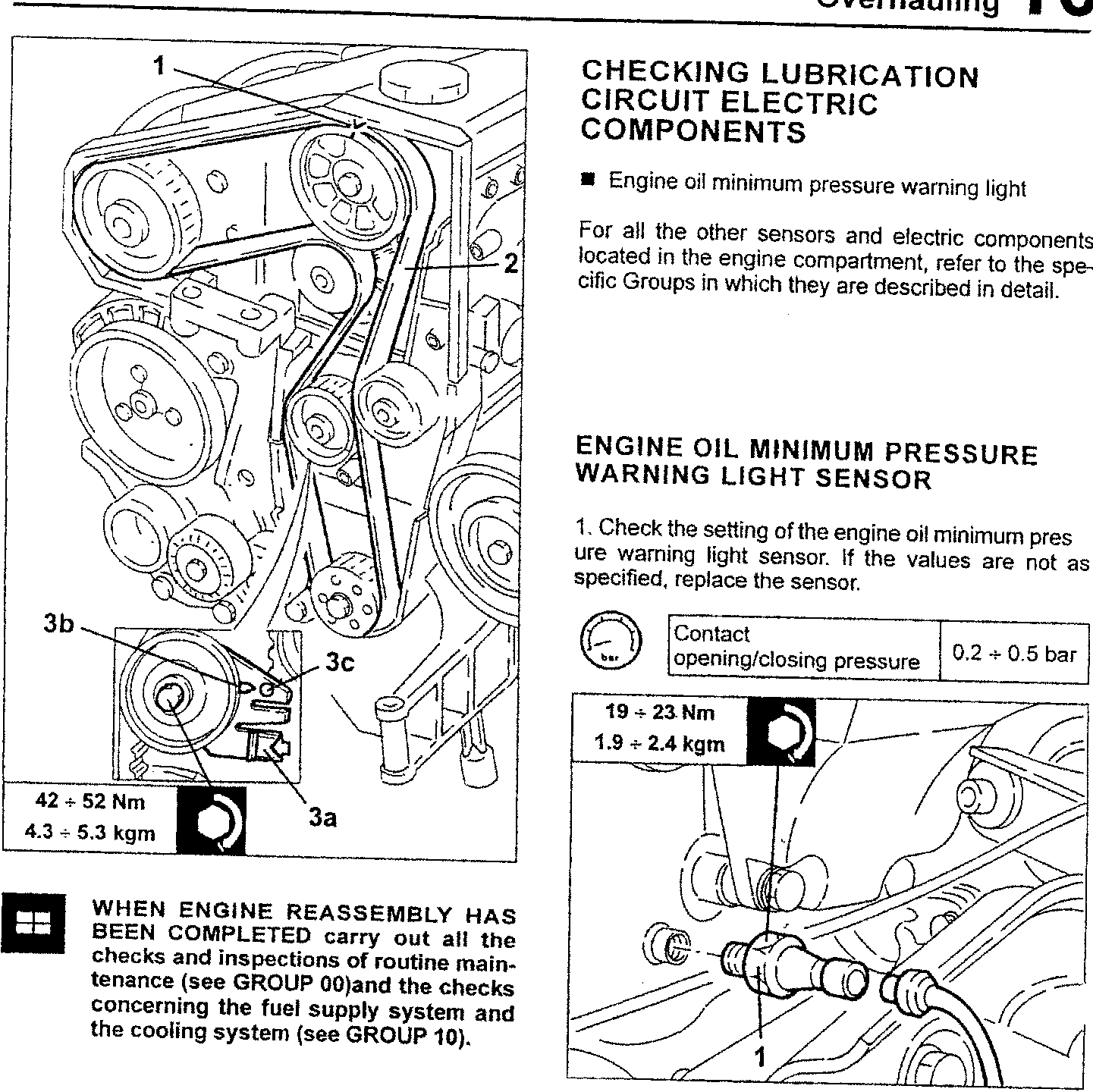 Engine diagram with labeled parts 1, 2, 3a, 3b, 3c