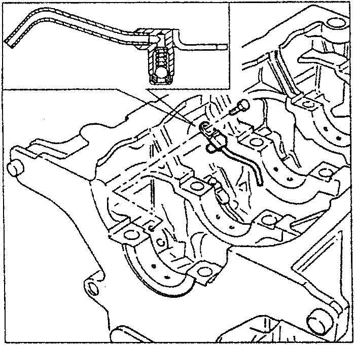 Engine lower part showing oil spray jet, piston skirt, and grudgeon pin.