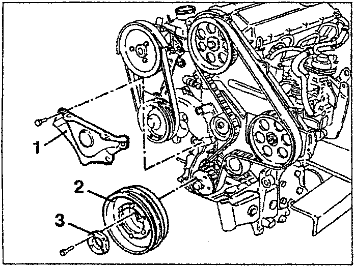 Engine diagram showing removal of timing belt lower cover, auxiliary parts belt control pulley, and spacer