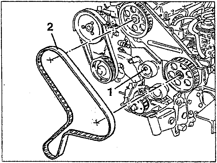 Engine diagram showing loosening of timing belt stretcher and removal of timing control belt