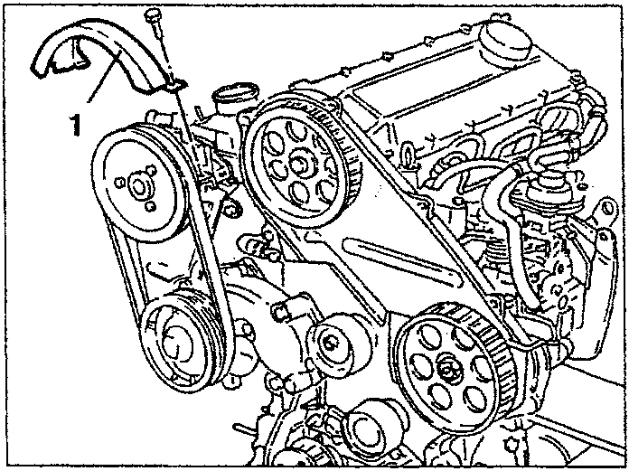 Engine diagram showing removal of power steering pump belt guard