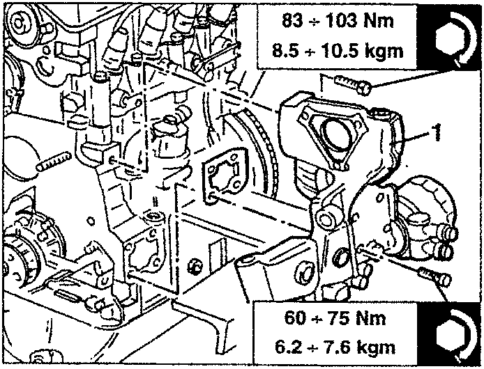 Engine diagram showing oil filter support bracket and injection pump with torque values