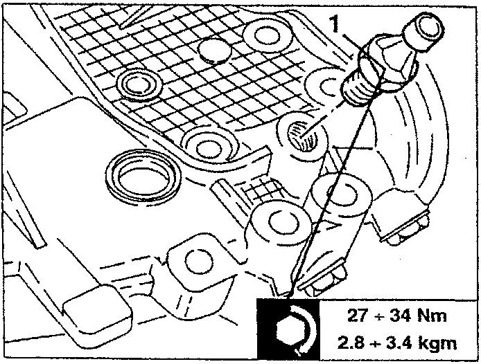 Engine diagram showing oil minimum pressure sensor with torque values