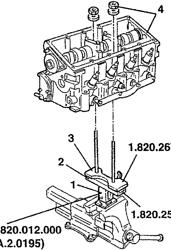 Diagram showing setup with tools: 1.820.012.000 (A.2.0195), 1.820.267.000, and 1.820.258.000