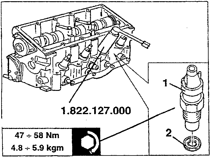Diagram showing injector removal with tool 1.822.127.000