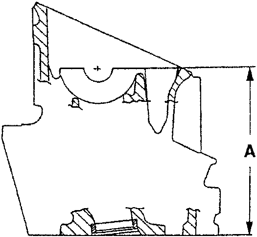 Illustration showing a cross-section of a cylinder head with a measurement line labeled 'A' indicating the height.