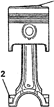 Piston and connecting rod assembly diagram showing protrusion on piston crown and number of cylinder