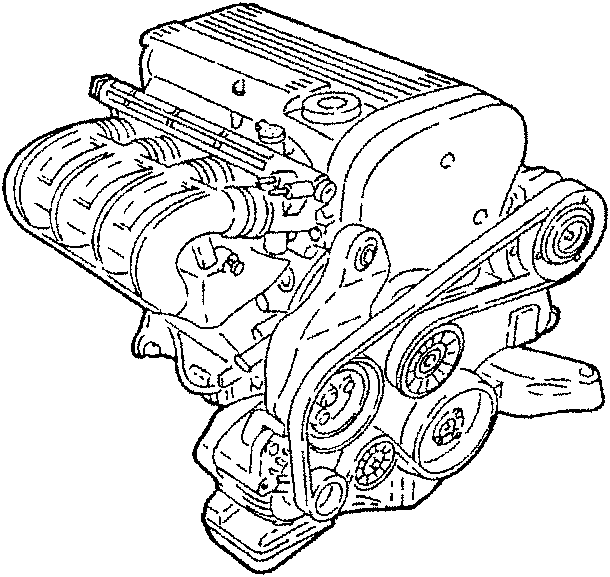 Engine overview showing belts and mounting points