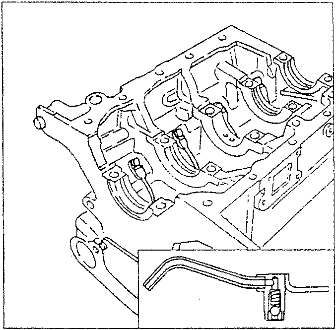 Crankcase internal view showing oil nozzles and ducts