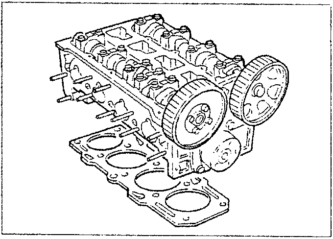 Engine block with camshafts and timing belt