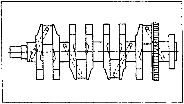 Crankshaft diagram showing journals, counterweights, and phonic wheel