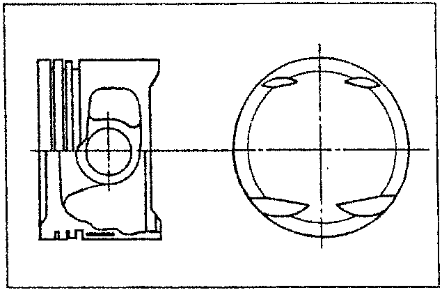 Piston diagram showing crown shape and notches