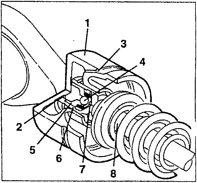Cross-section diagram of valve gear timing components including cup, oil passage, check valve, piston, cylinder, pressure chamber, and valve stem.