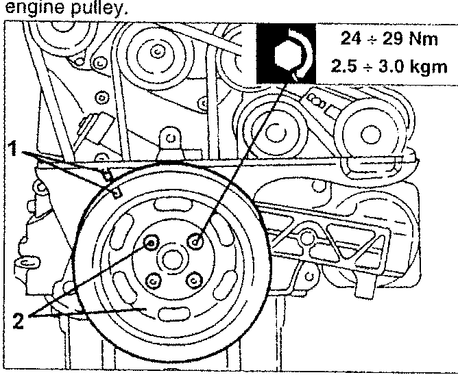 Illustration showing the lower belt cover being removed from an engine block.