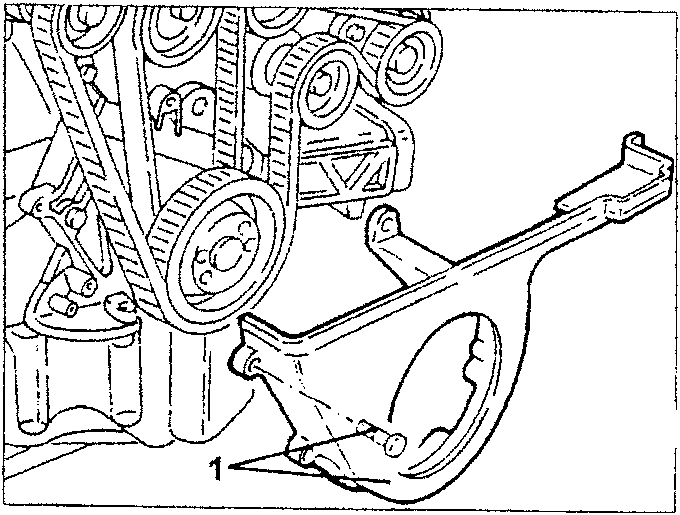 Illustrates timing chain tensioner assembly and mounting bracket