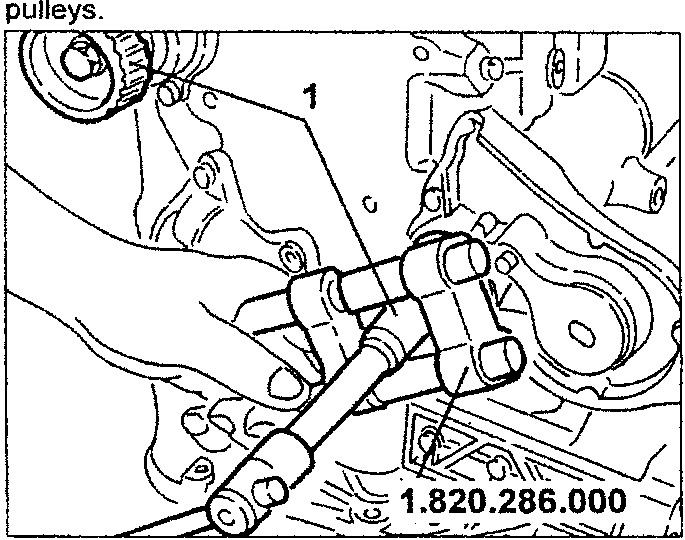 Engine diagram showing tool 1.820.286.000 removing pulley