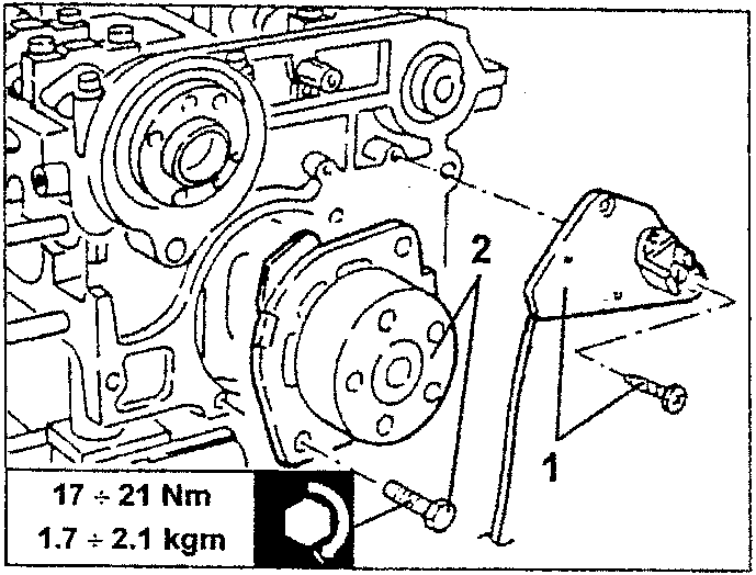 Diagram showing removal of timing sensor and water pump with torque specification