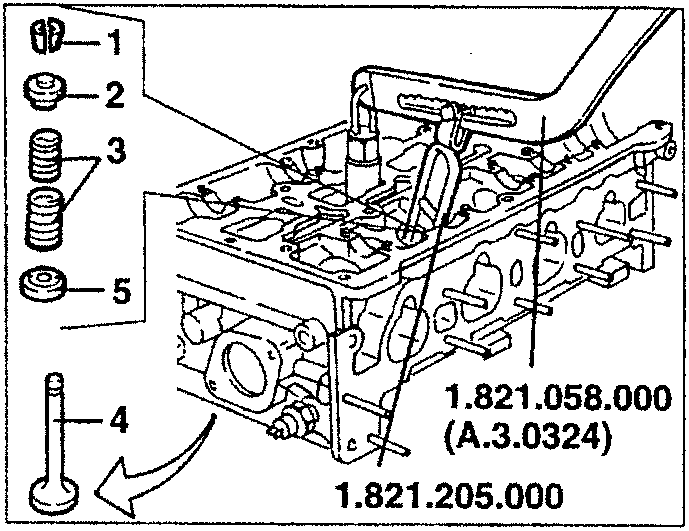 Valve disassembly with tools labeled
