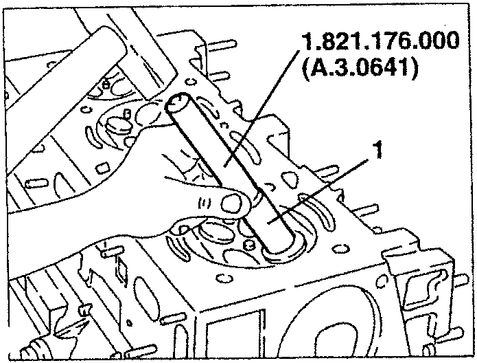 Illustration showing removal of valve guide using tool 1.821.176.000 (A.3.0641)