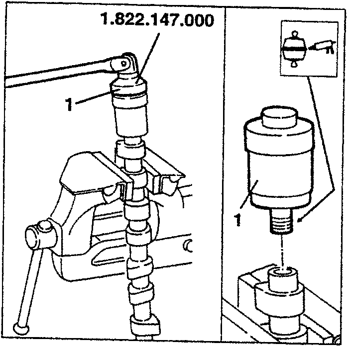 Tool 1.822.147.000 being used to remove a variator from a camshaft