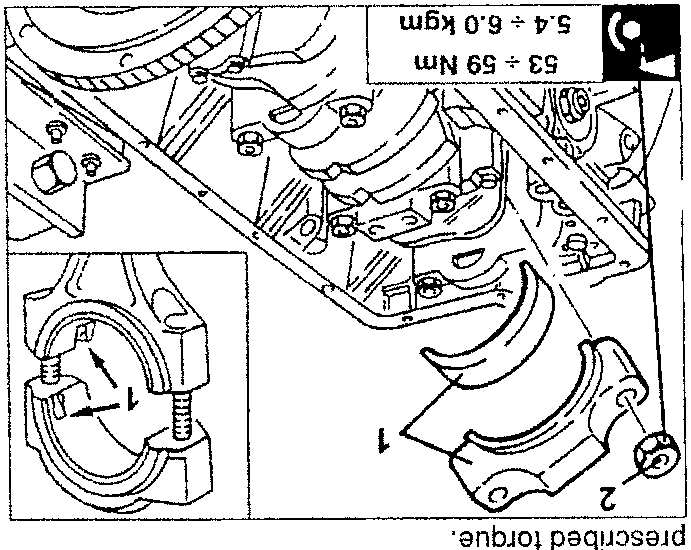 Diagram showing connecting rod cap installation with torque specification
