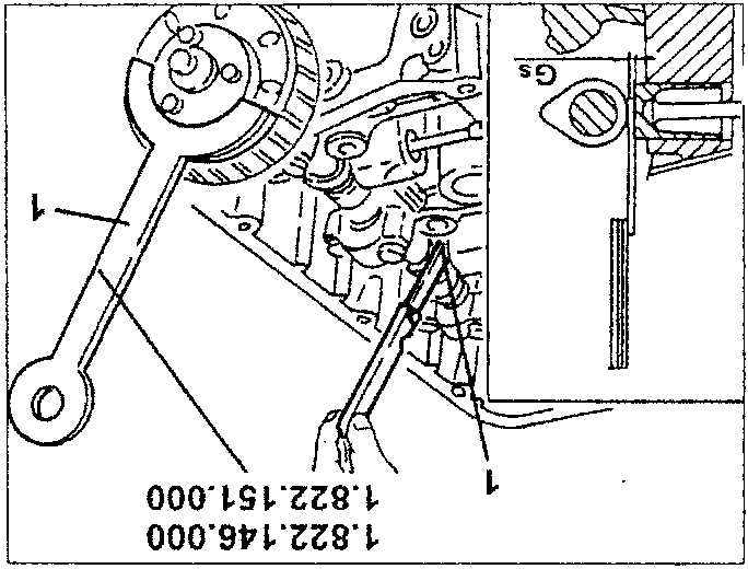 Camshaft pulley installation diagram with numbered parts ①, ②