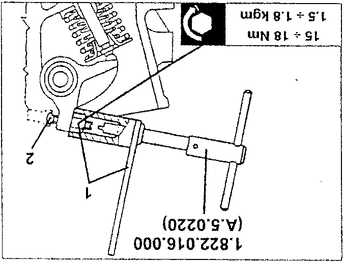 Tappet clearance adjustment tool diagram with numbered parts ①, ②