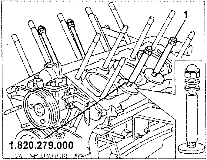 Liner retainer tools 1.820.279.000 fitted to engine block